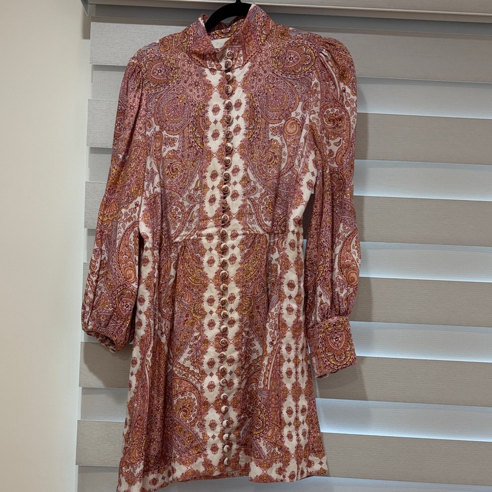 Zimmermann Long Sleeve Dress in Pink and Orange Paisley